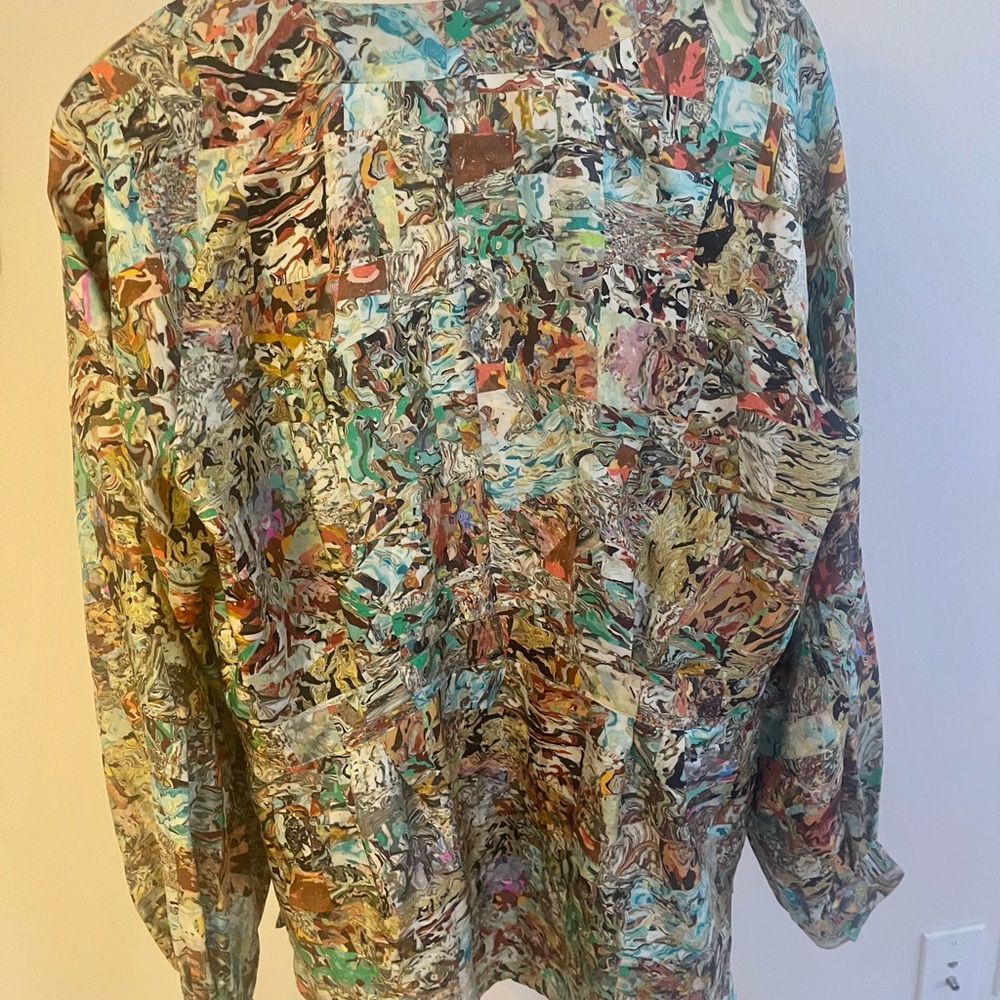 Dries Van Noten Silk Marbled Patchwork Wrap Tunic - image 8